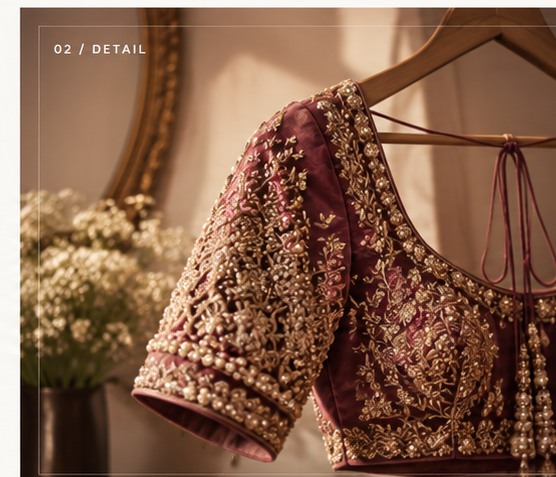 Editorial illustration highlighting an embroidered designer blouse